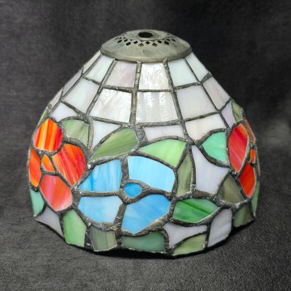 Vintage Mosaic Stained Glass Tiffany Style Table Lamp Shade - Picture 4 of 10